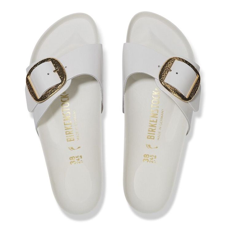 BIRKENSTOCK- WOMEN'S MADRID BIG BUCKLE NATURAL LEATHER PATENT- HIGH SHINE SANDAL