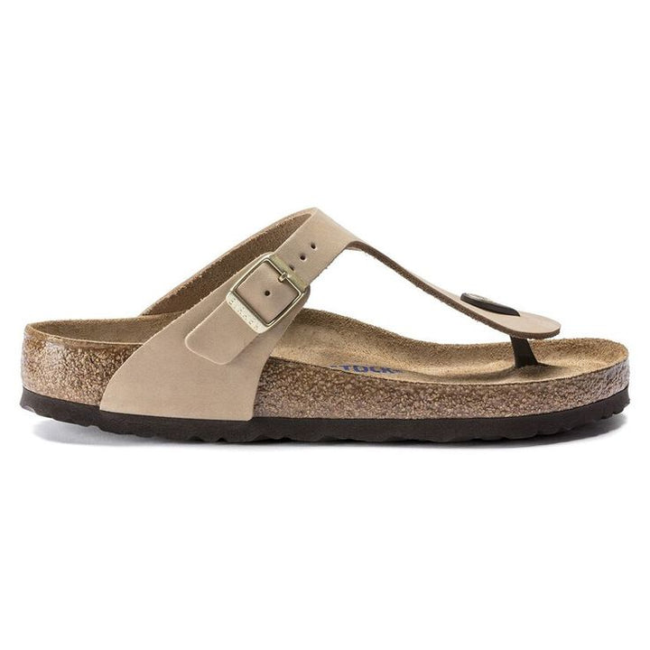 BIRKENSTOCK- GIZEH SOFT FOOTBED NUBUCK LEATHER SANDAL