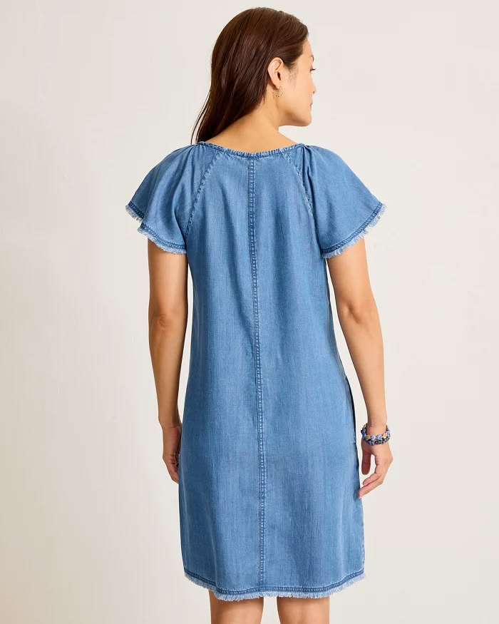 TOMMY BAHAMA - WOMEN'S CHAMBRAY FLUTTER SHIFT DRESS