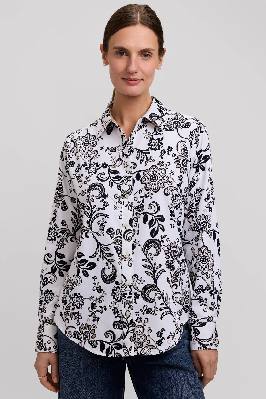 FOXCROFT - MARGIE L/S SHIRT W/ ROLL TAB