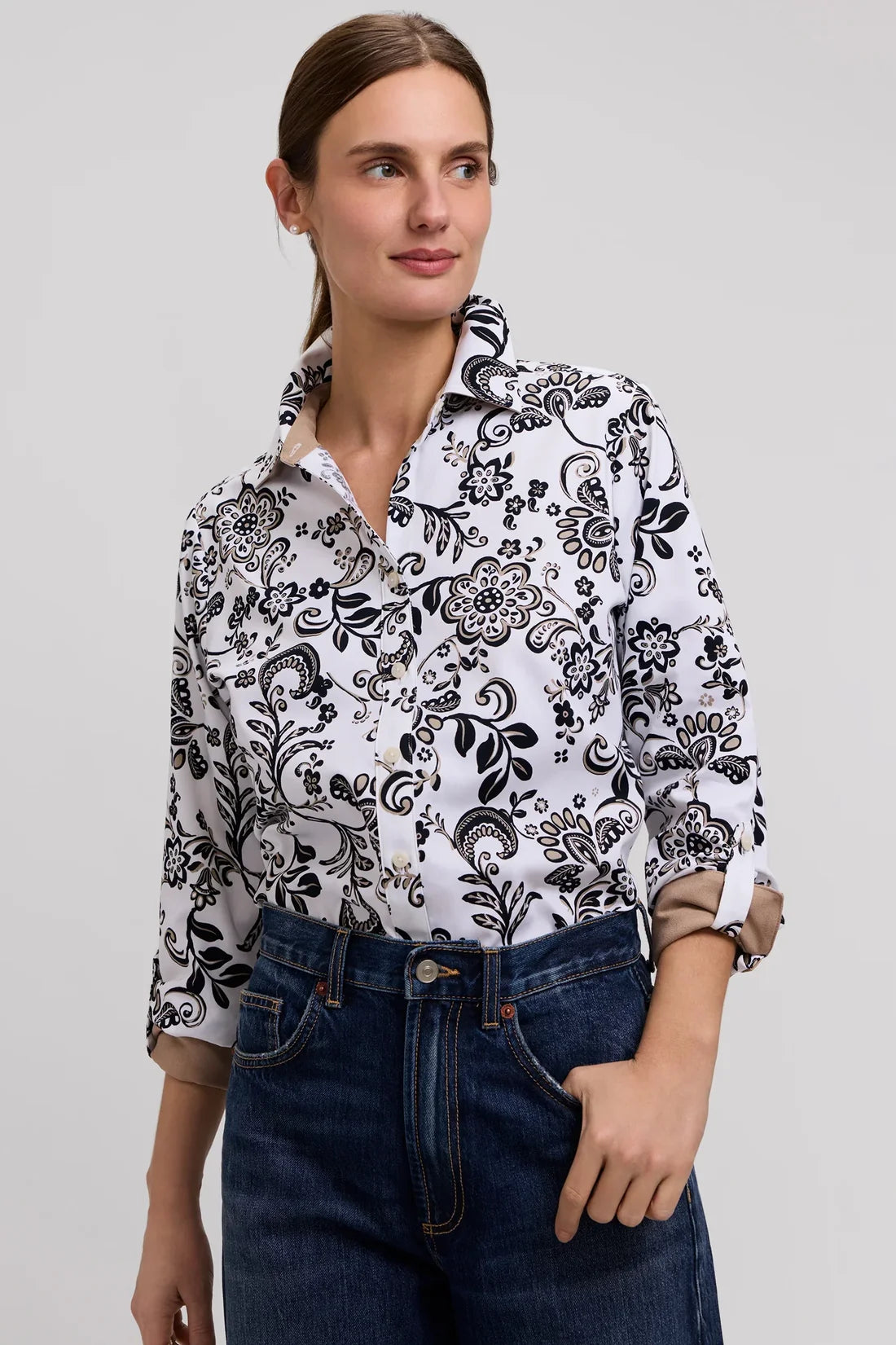 FOXCROFT - MARGIE L/S SHIRT W/ ROLL TAB