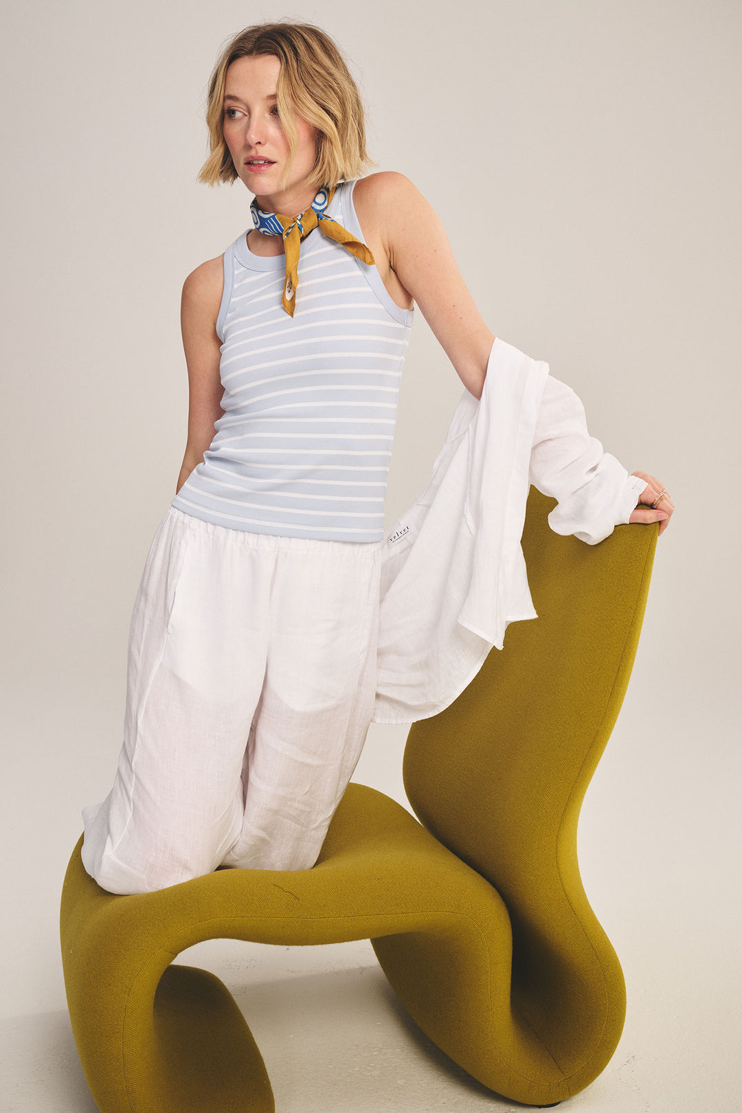 VELVET - STRIPE RIB & POPLIN MIX MEDIA TOP MORIE07