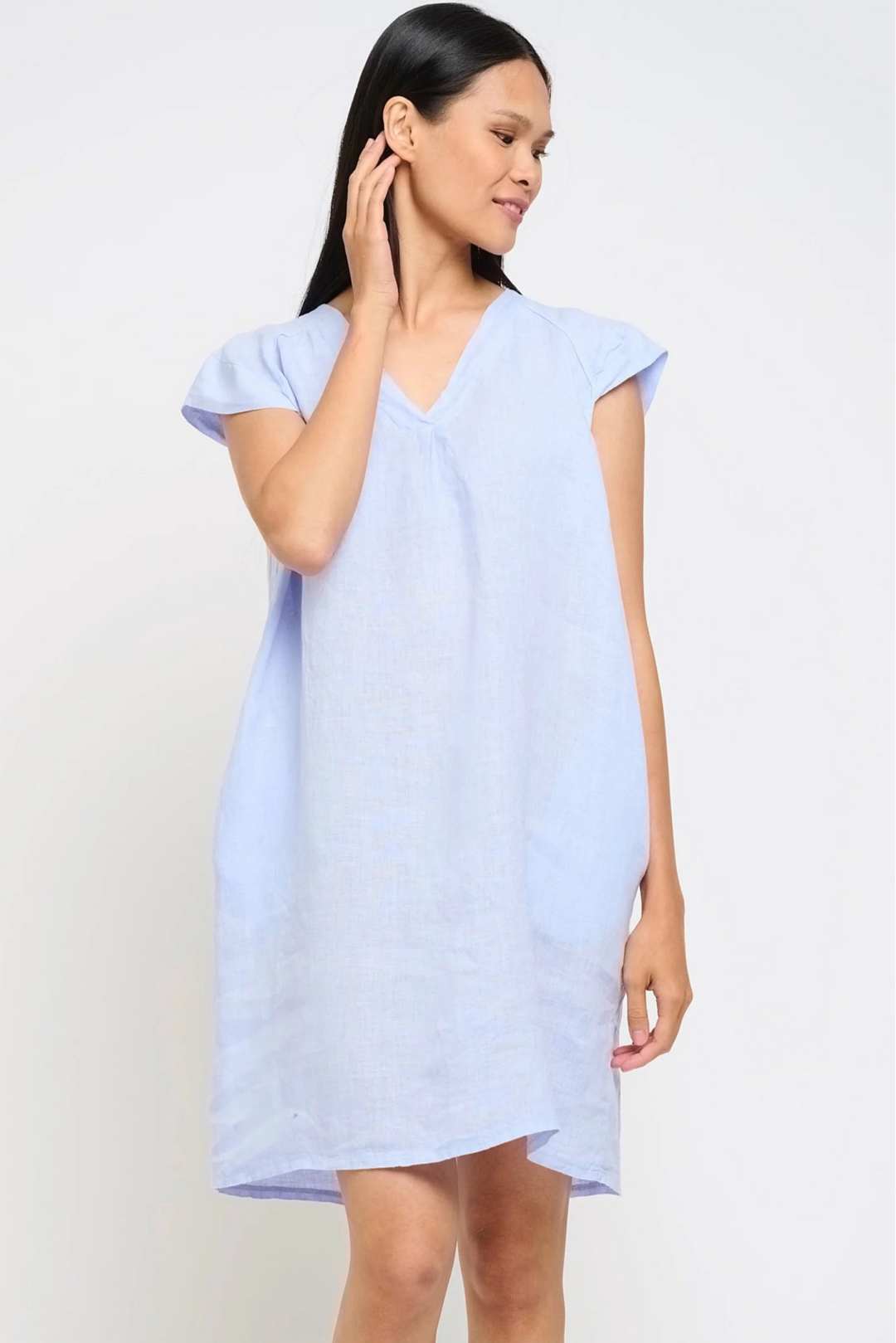 PISTACHE- WOMEN'S CAP SLEEVE LINEN DRESS (Magenta)