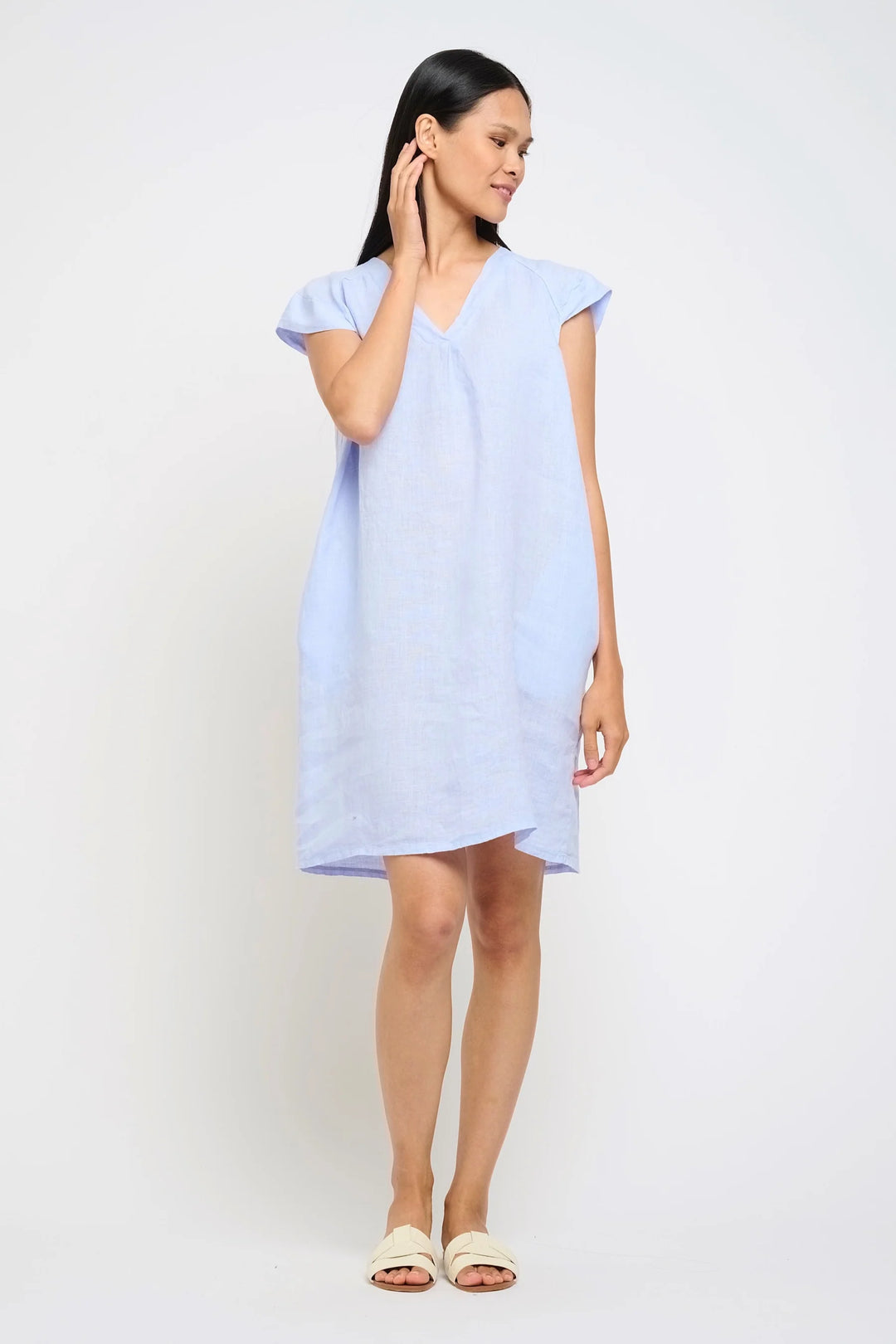 PISTACHE- WOMEN'S CAP SLEEVE LINEN DRESS (Magenta)