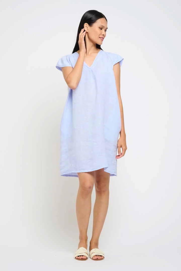 PISTACHE- WOMEN'S CAP SLEEVE LINEN DRESS (Magenta)