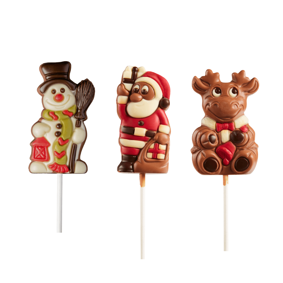ICKX CHOCOLATE REINDEER, SNOWMAN AND SANTA LOLLIPOPS