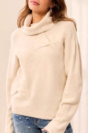 TRIBAL - T-NECK BOW DTL SWEATER