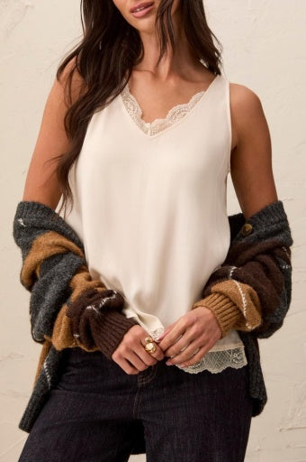 TRIBAL - CAMI W/ LACE-CREAM