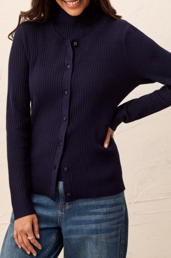 TRIBAL - L/S SWEATER CARDIGAN-SAPPHIRE