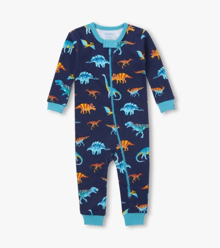 HATLEY - BABY COLOURFUL DINOS COTTON RIB COVERALL