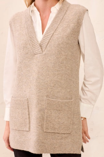 TRIBAL - SLVLESS TUNIC SWEATER W/PKTS-FOSSIL