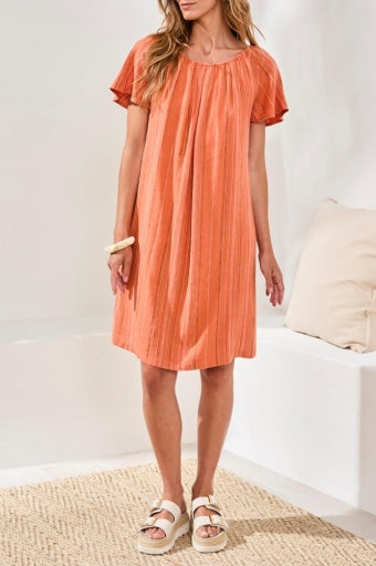TRIBAL - FLUTTER SLV DRESS W/ BK LACE UP & FRT PLEATS