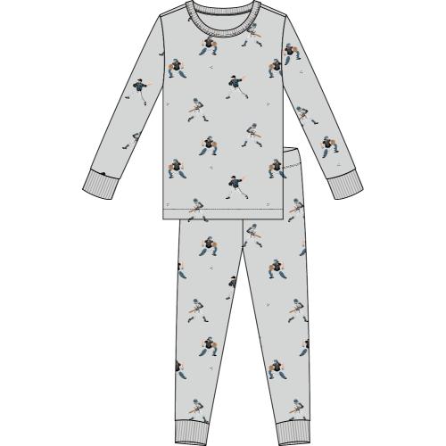 PETIT LEM- Kids Baseball Player Print on Lunar Rock PJ Set
