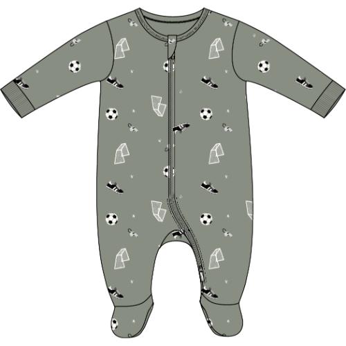 PETIT LEM- Baby Soccer Print on Olive Sleeper