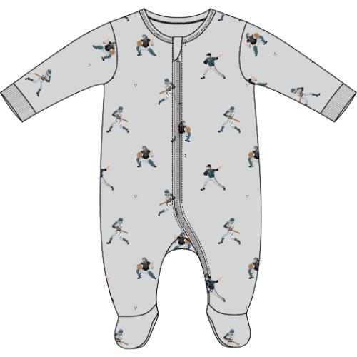 PETIT LEM- Baby Baseball Player Print on Lunar Rock Sleeper