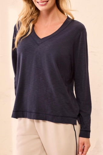 TRIBAL - L/S V NECK TOP-SAPPHIRE