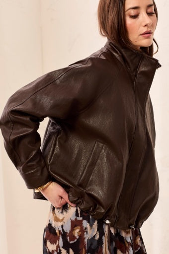 TRIBAL - RELAXED MOCK NECK JKT W/ ADJ HEM-SADDLEBROWN