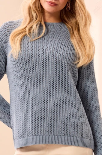 TRIBAL - L/S FUNNEL NK SWEATER-BLUE FOG