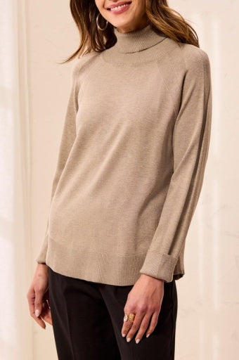 TRIBAL - L/S TURTLE NK SWEATER-FOSSIL