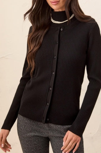 TRIBAL - L/S SWEATER CARDIGAN-BLACK