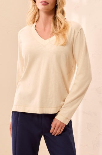 TRIBAL - L/S V NECK TOP-MOONSTONE