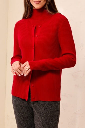 TRIBAL - L/S SWEATER CARDIGAN-CHILIPEPPER
