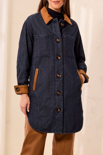 TRIBAL - QUILTED DENIM JKT W/ SUEDE-RINSE