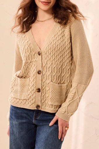 TRIBAL - SWEATER CARDI  W/SPECIAL WASH EFFECT-PASHMINA
