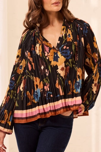 TRIBAL - L/S BLOUSE W/ RUFFLE COLLAR-HICKORY