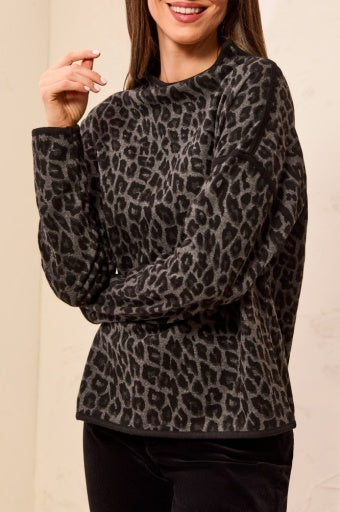TRIBAL - LONG SLV MOCK NECK TOP-CHARCOAL