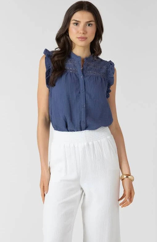 DEX - LACE INSERT BUTTON FRONT BLOUSE