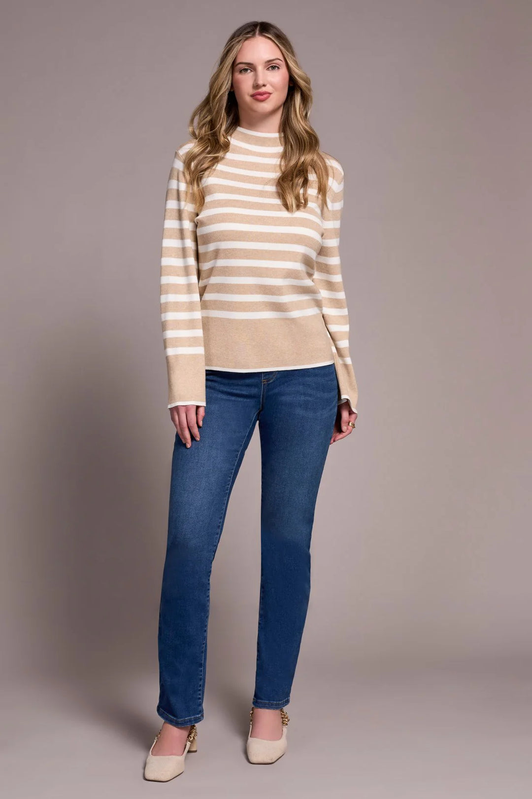 Tribal - Lightweight Mock Neck Striped Sweater #22890