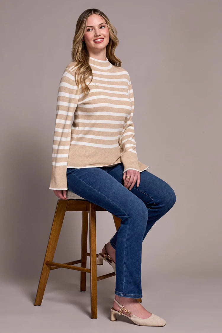 Tribal - Lightweight Mock Neck Striped Sweater #22890