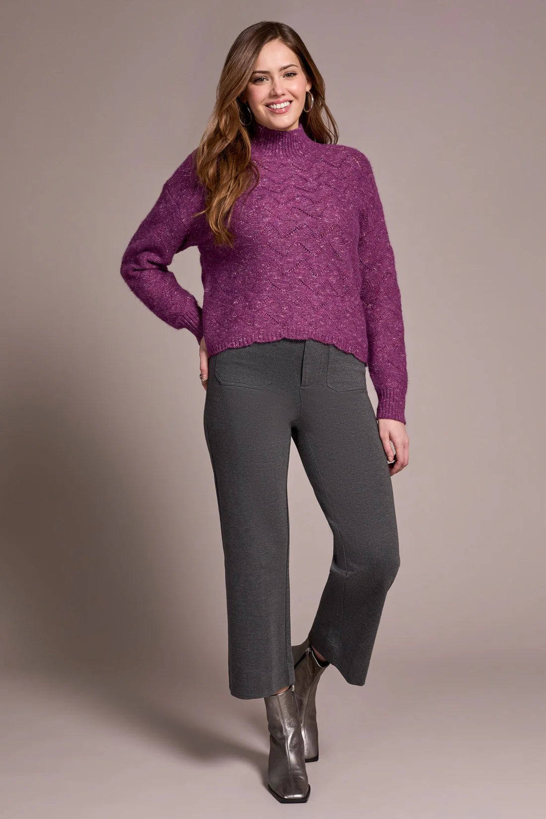 TRIBAL - WOMENS Mock Neck Drop Shoulder Sweater 5943O
