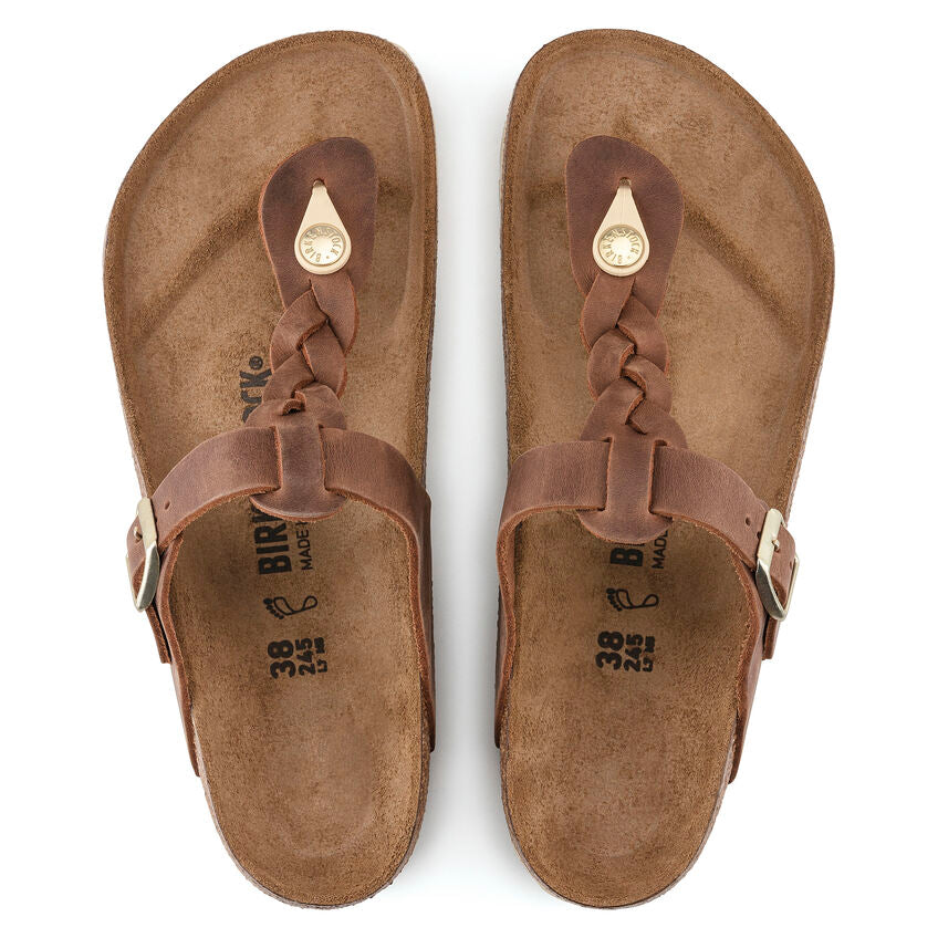 BIRKENSTOCK- LADIES GIZEH BRAIDED SANDAL COGNAC
