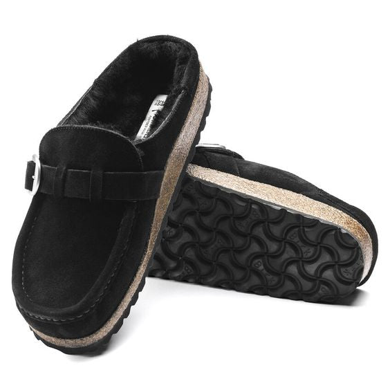 BIRKENSTOCK- BLACK BUCKLEY SHEARLING SLIPPER
