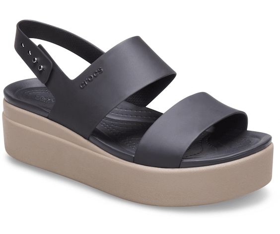 CROCS- LADIES BROOKLYN L WEDGE SANDAL BLACK/ MUSHROOM