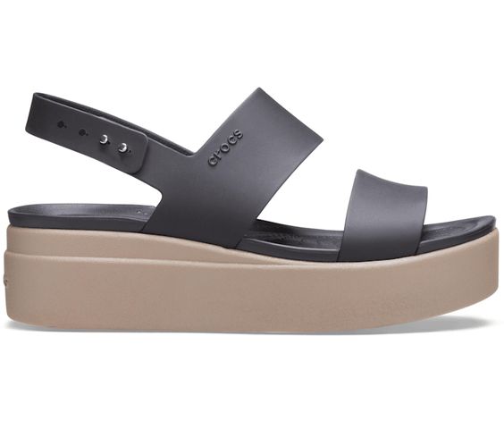 CROCS- LADIES BROOKLYN L WEDGE SANDAL BLACK/ MUSHROOM